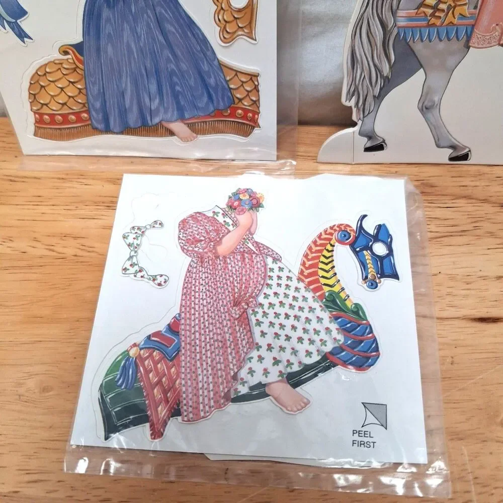 Vintage KIDOODLES Vinyl Cling Doll Girl on Horse 4 Clothing Sets Peck Aubry 1996